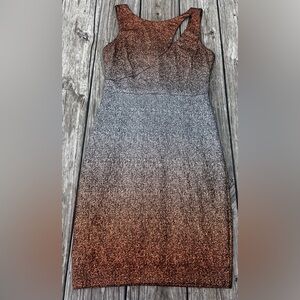 Guess copper/silver/black ombre stretchy cocktail dress w/ chest cutout, size 4.